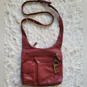 JP Ourse & Cie Women's Red Leather Traveler Crossbody Bag Purse